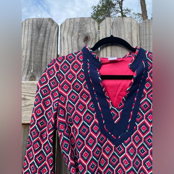 Esley Chic Pink and Navy Patterned Tunic Dress - Picture 2 of 8